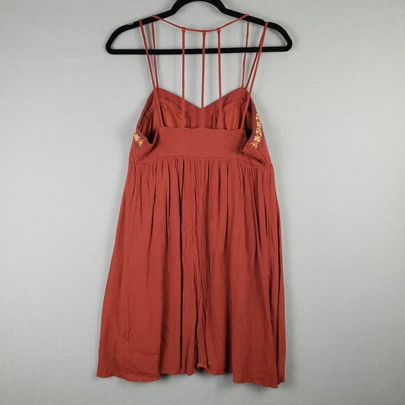 Maurices Size XS Strappy Back Mini Dress Burnt Orange Embroidered Trim Boho Fall - Picture 3 of 11